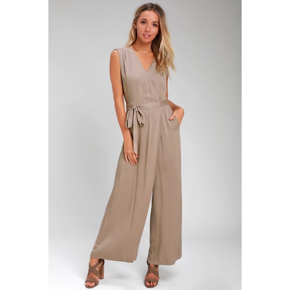 Adorable Wide Leg Jumpsuit in Taupe